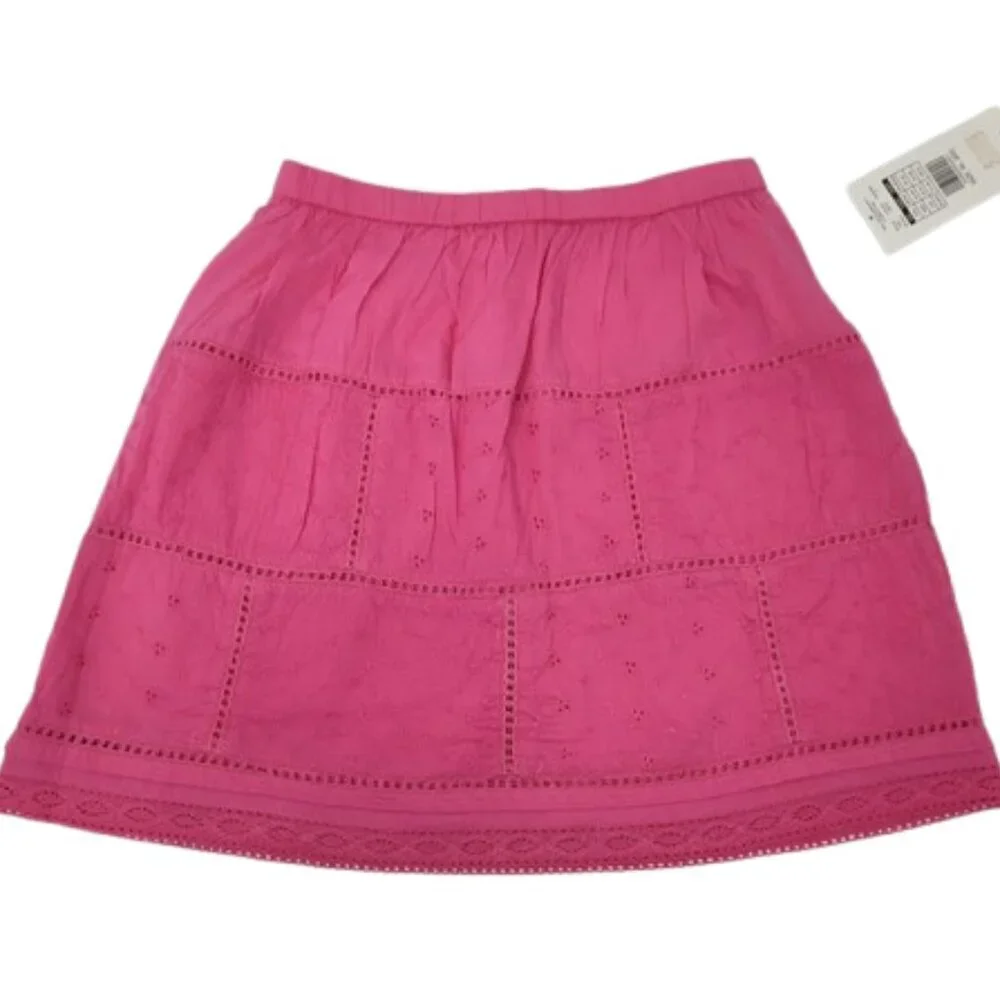 Just Friends Y2K Eyelet Pink Girl's Skirt 100% Cotton Size XL 6 NWT